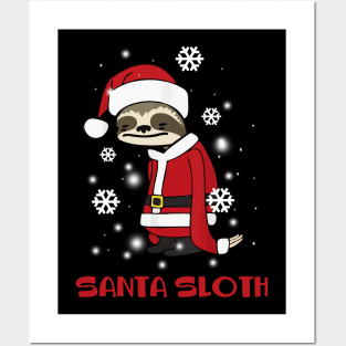 Merry Slothmas Sloth In Santa Hat Christmas Gift Posters and Art